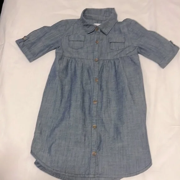 old navy girls denim dress Big Girls Old Navy Summer Denim Long-Sleeve Collared Tiered Dress Size XS 5Y